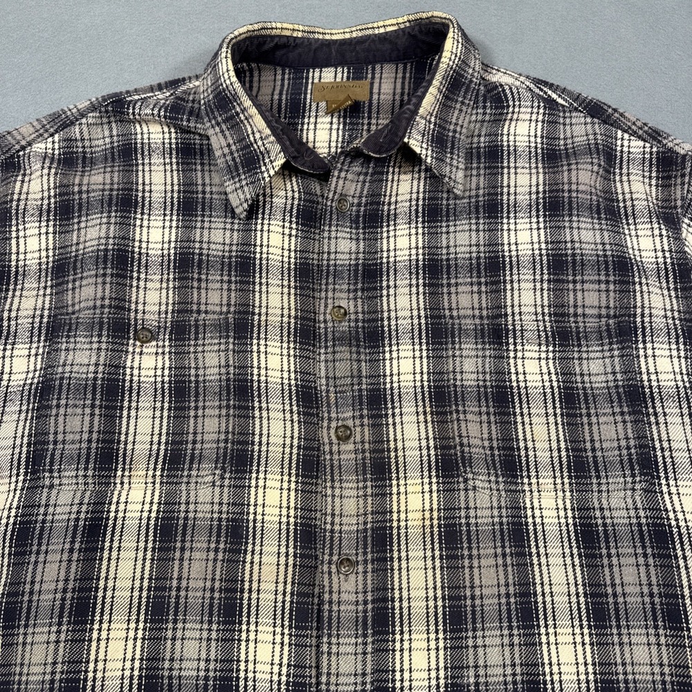 St John Bay Mens Flannel Shirt 3X TALL Blue White Plaid Heavy Weight BRAWNY
